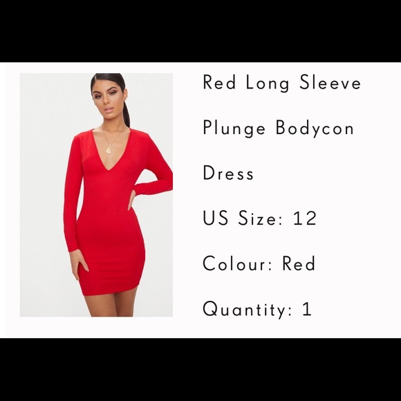 red long sleeve plunge dress